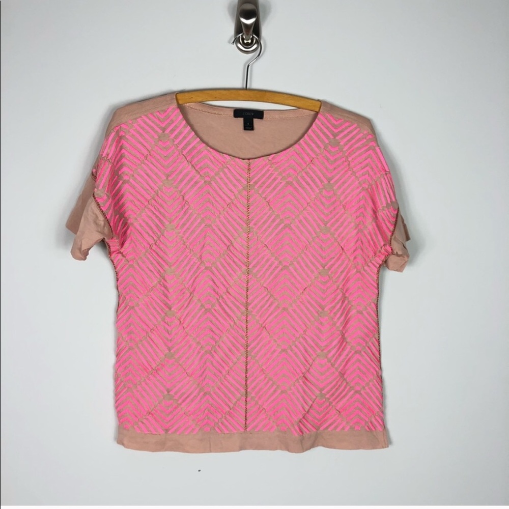 J. Crew Herringbone Embroidered Tee Neon *157